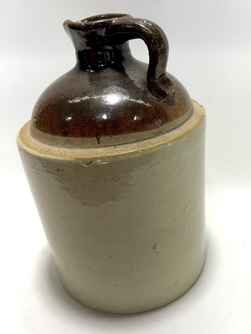 Vintage Stoneware Jug Crock Brown Glaze Primitive Farmhouse Decor 11”